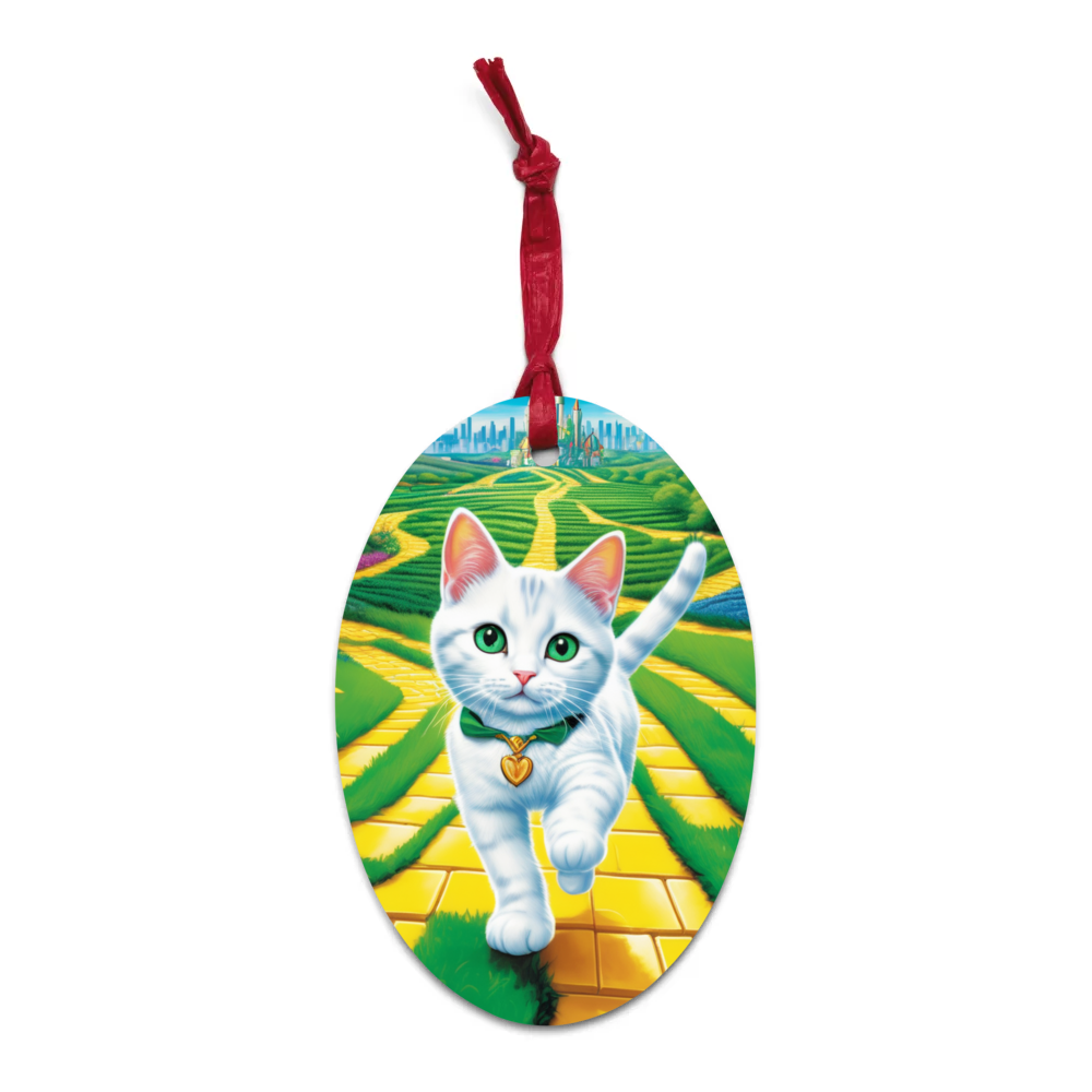 PugMug Custom White Companion Cat Wooden Ornament