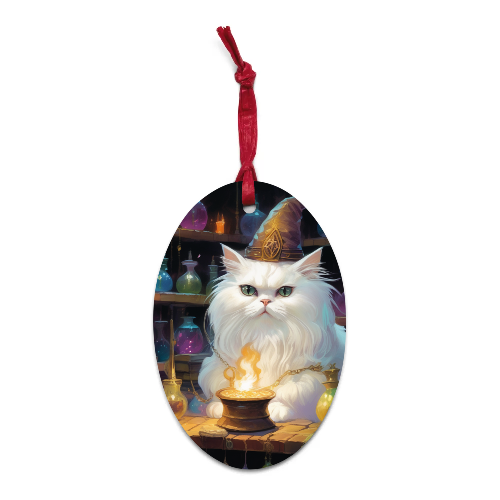 PugMug Custom White Persian Cat Wooden Ornament