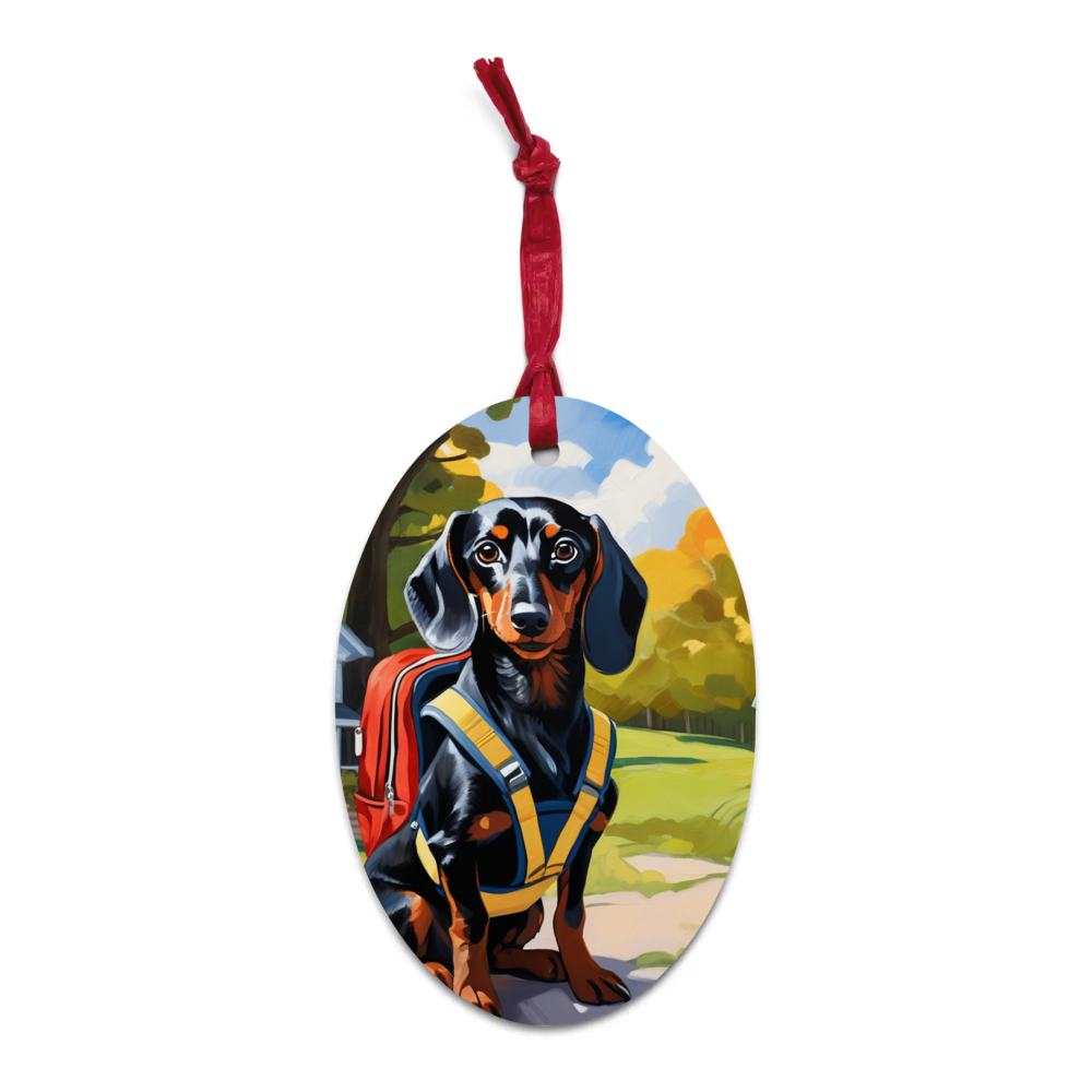 PugMug Custom Black Dachshund Wooden Ornament
