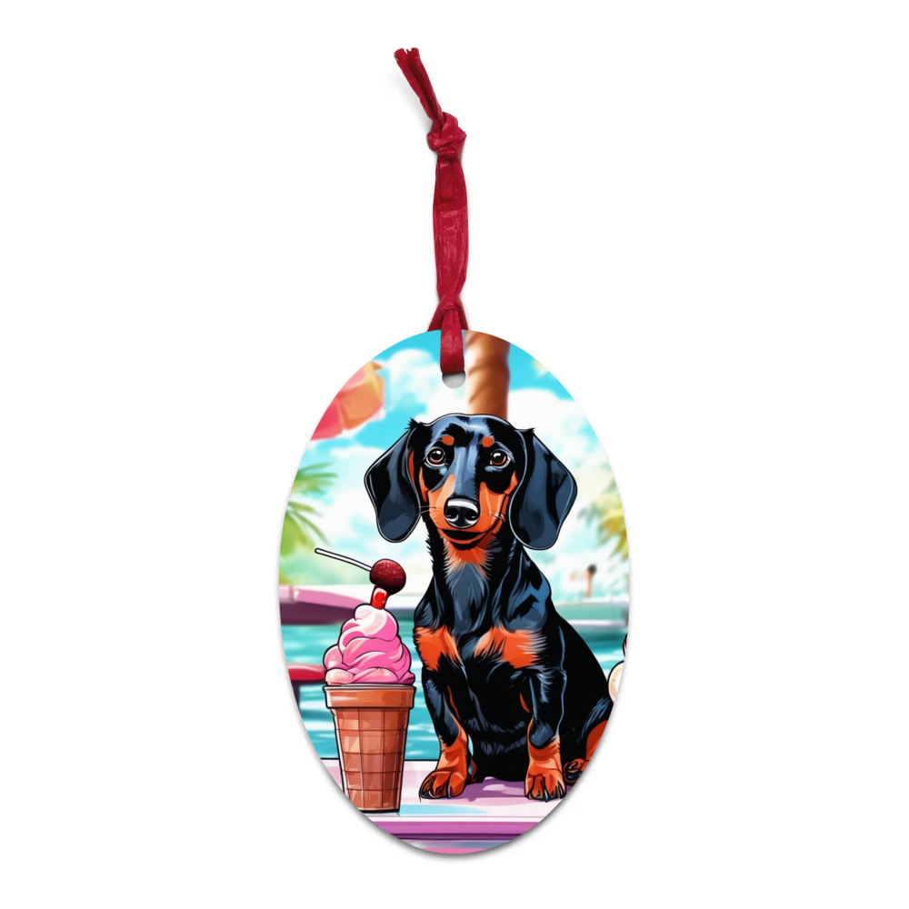 PugMug Custom Black Dachshund Wooden Ornament