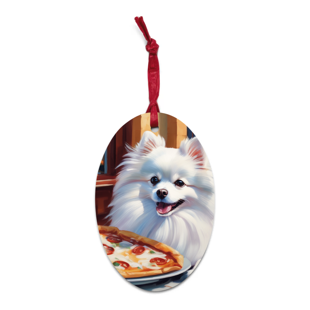 PugMug Custom White Pomeranian Wooden Ornament
