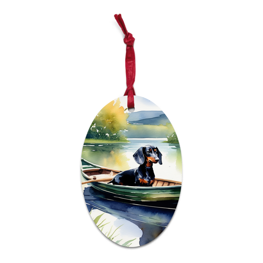 PugMug Custom Black Dachshund Wooden Ornament