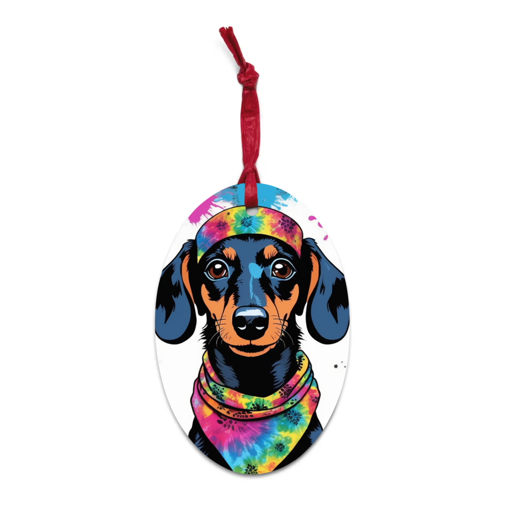 PugMug Custom Black Dachshund Wooden Ornament