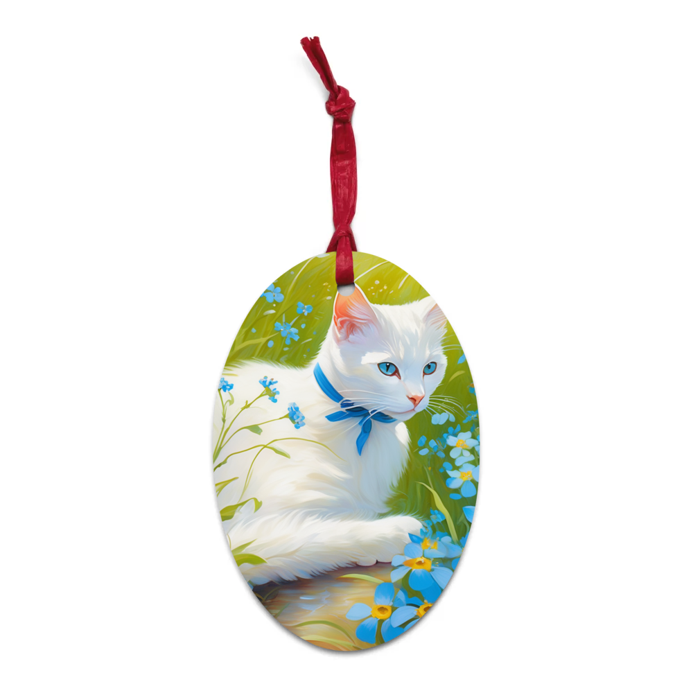 PugMug Custom White Companion Cat Wooden Ornament