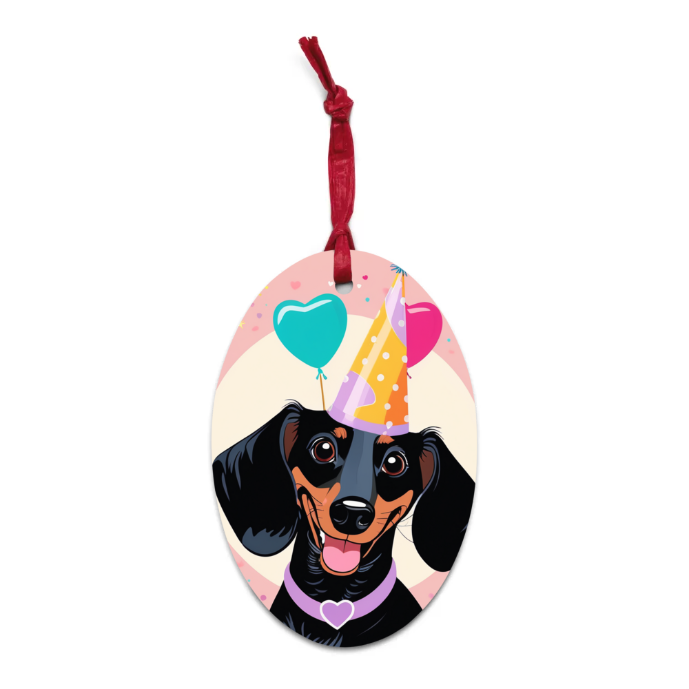 PugMug Custom Black Dachshund Wooden Ornament