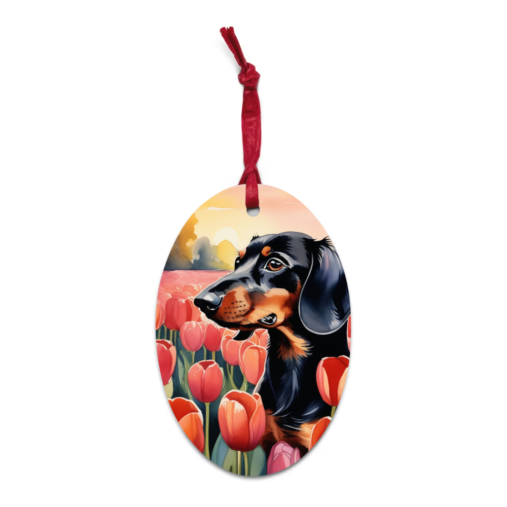 PugMug Custom Black Dachshund Wooden Ornament