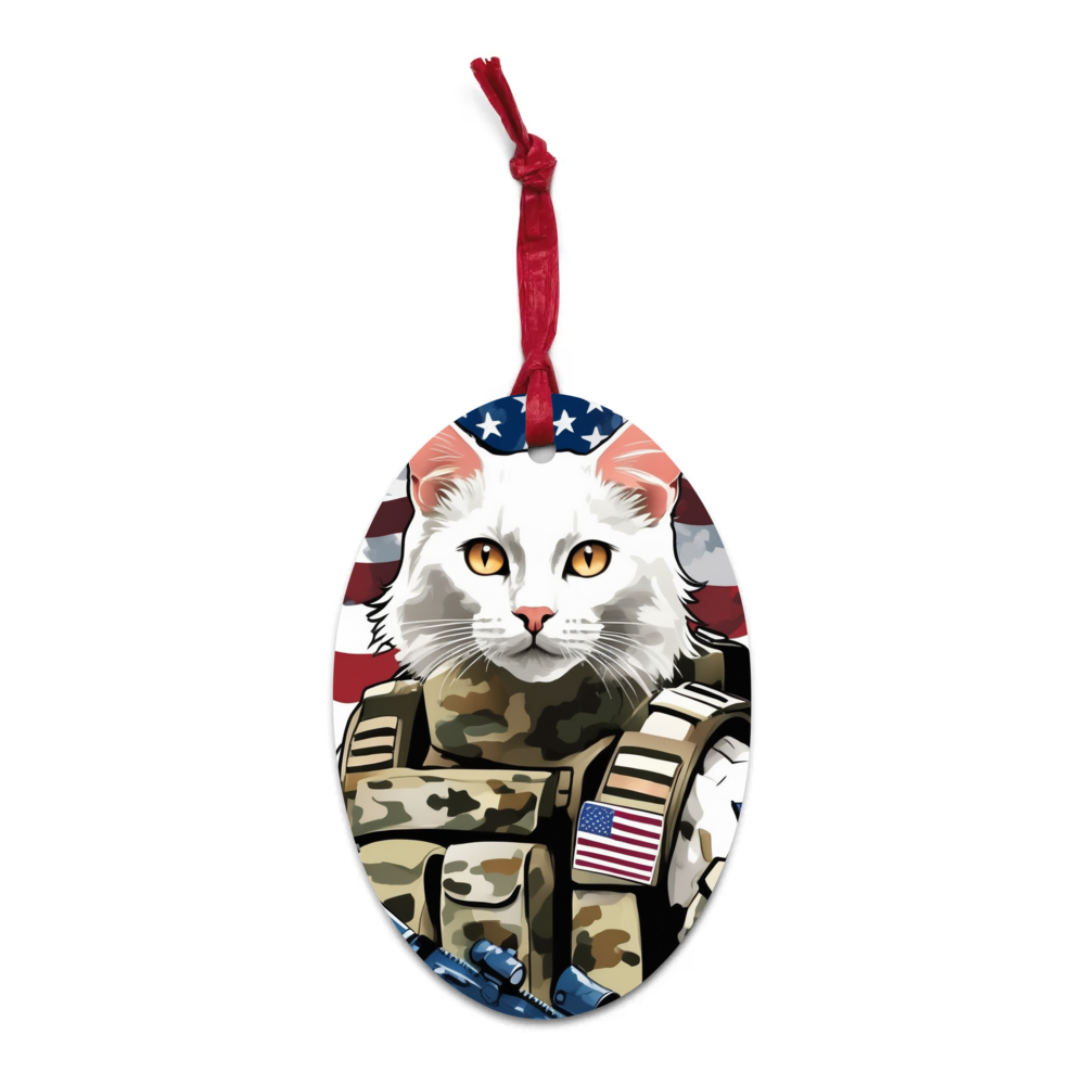 PugMug Custom White Companion Cat Wooden Ornament