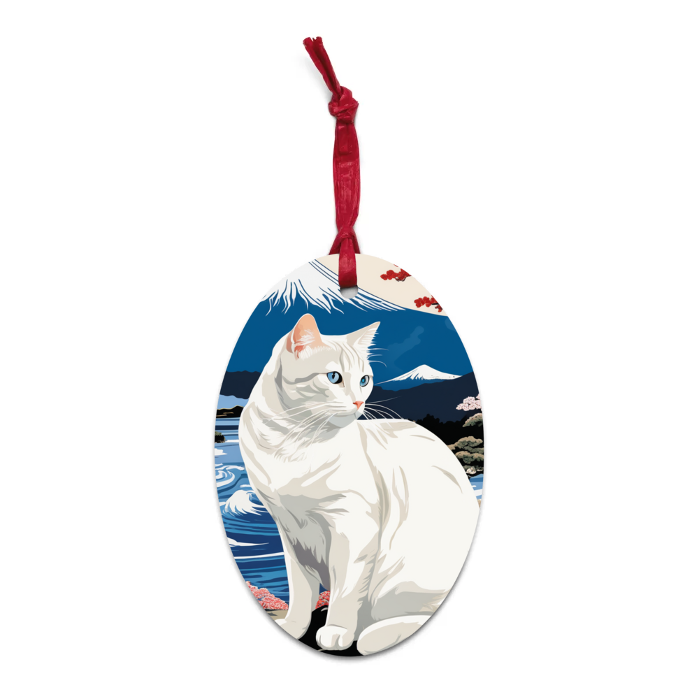 PugMug Custom White Companion Cat Wooden Ornament