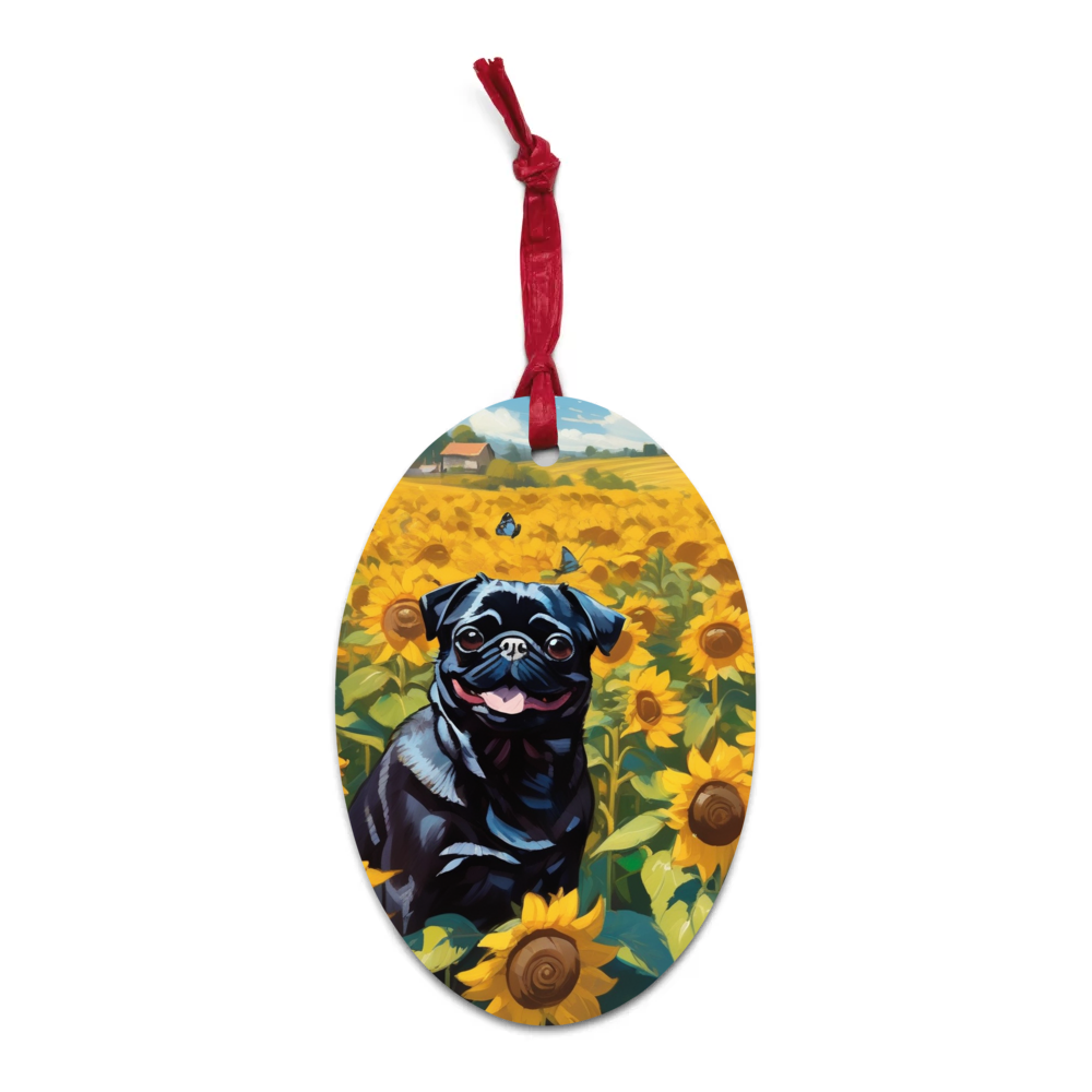 PugMug Custom Black Pug Wooden Ornament