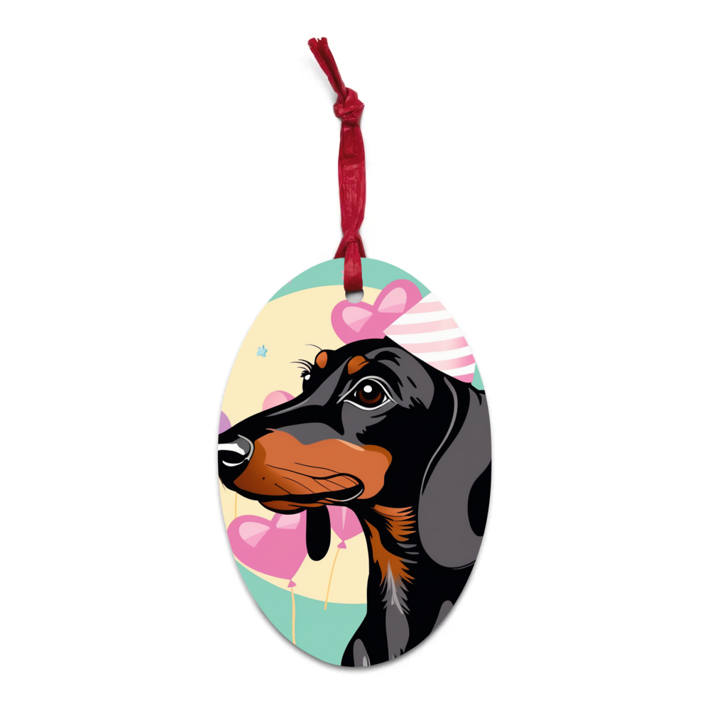 PugMug Custom Black Dachshund Wooden Ornament