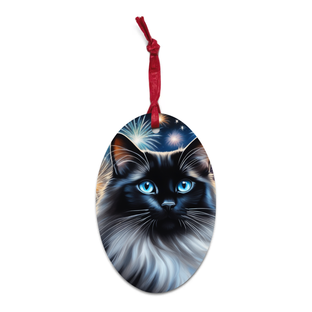 PugMug Custom Black Ragdoll Cat Wooden Ornament