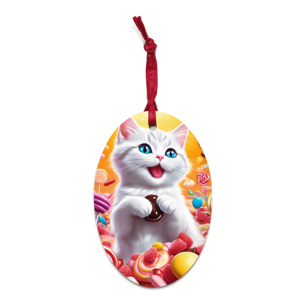 PugMug Custom White Companion Cat Wooden Ornament