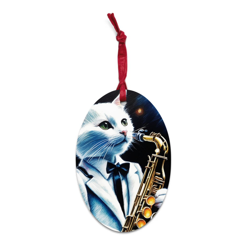 PugMug Custom White Companion Cat Wooden Ornament