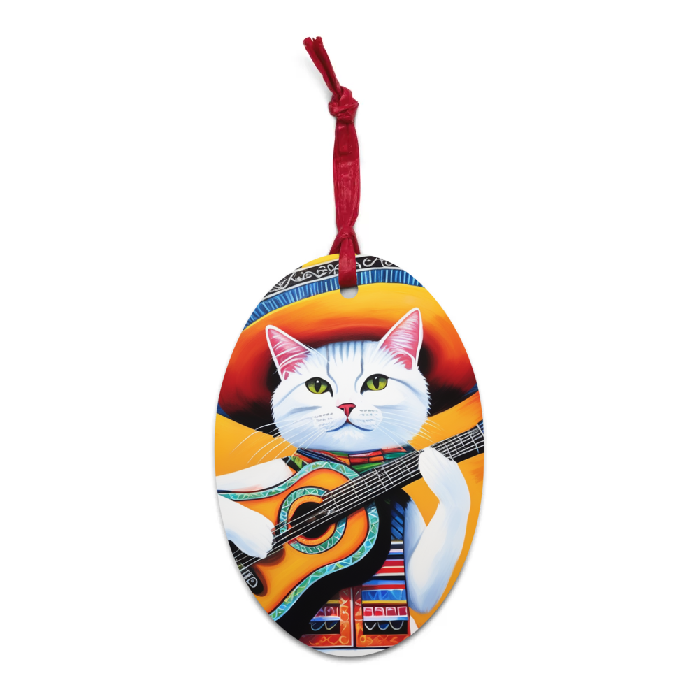 PugMug Custom White Companion Cat Wooden Ornament