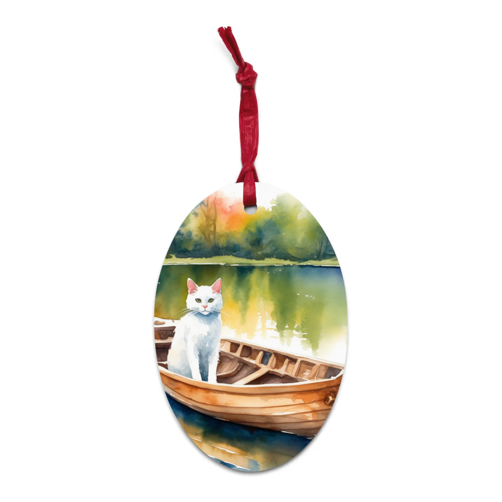 PugMug Custom White Companion Cat Wooden Ornament