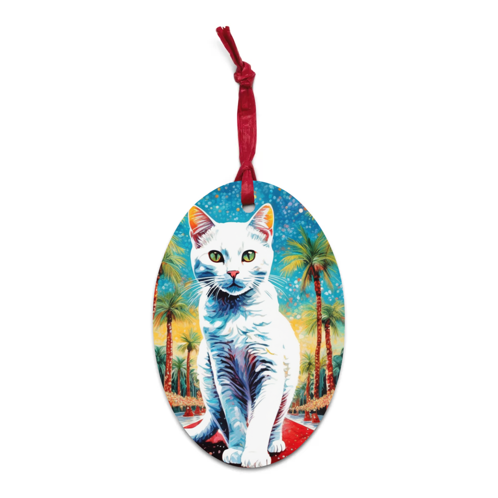 PugMug Custom White Companion Cat Wooden Ornament