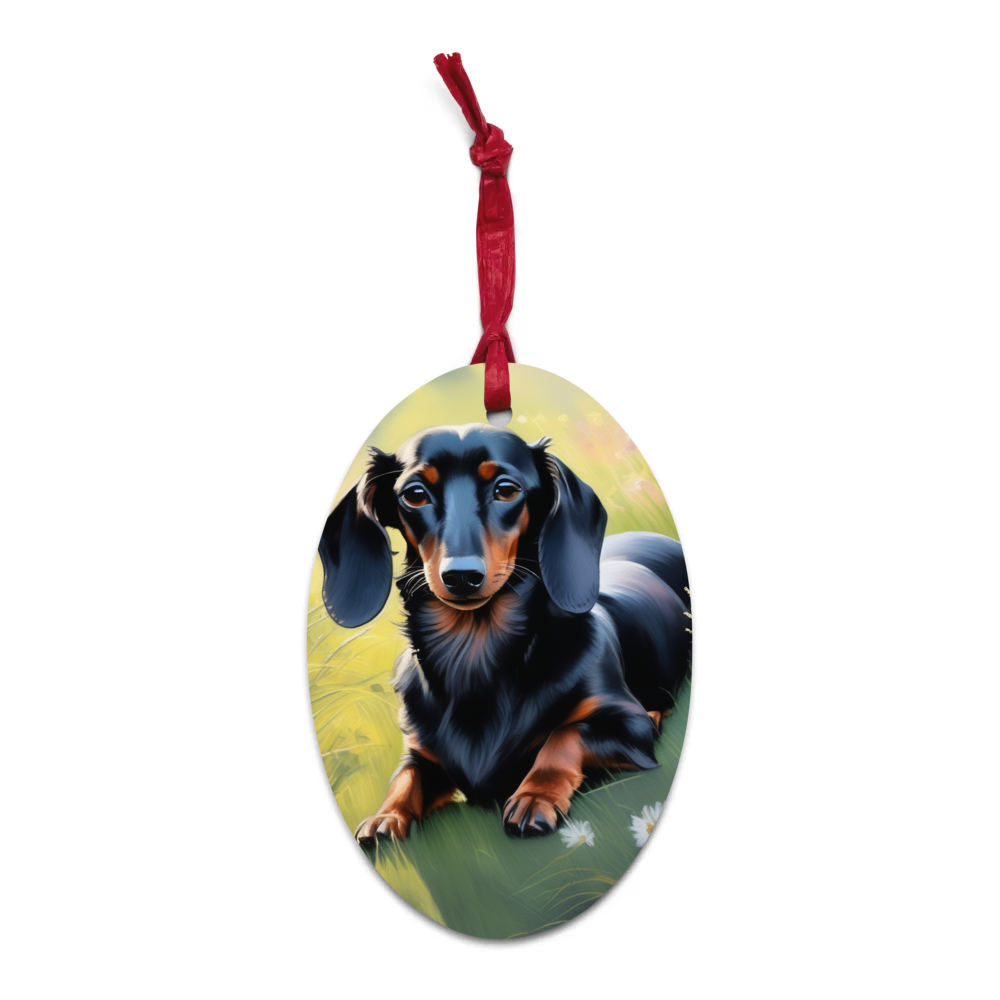 PugMug Custom Black Dachshund Wooden Ornament