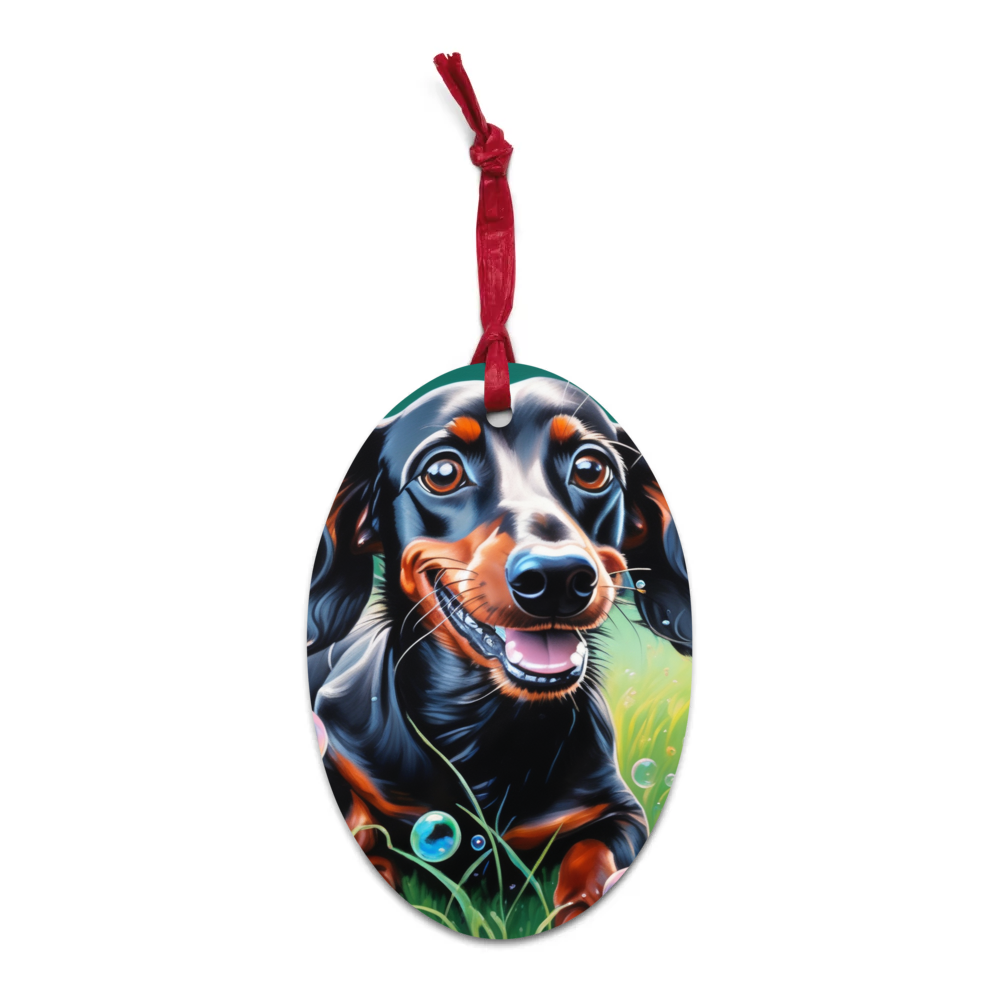 PugMug Custom Black Dachshund Wooden Ornament