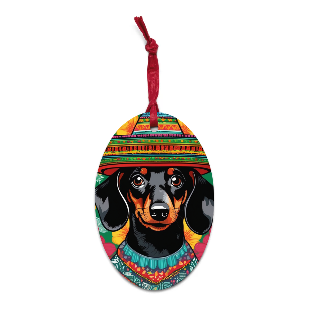 PugMug Custom Black Dachshund Wooden Ornament