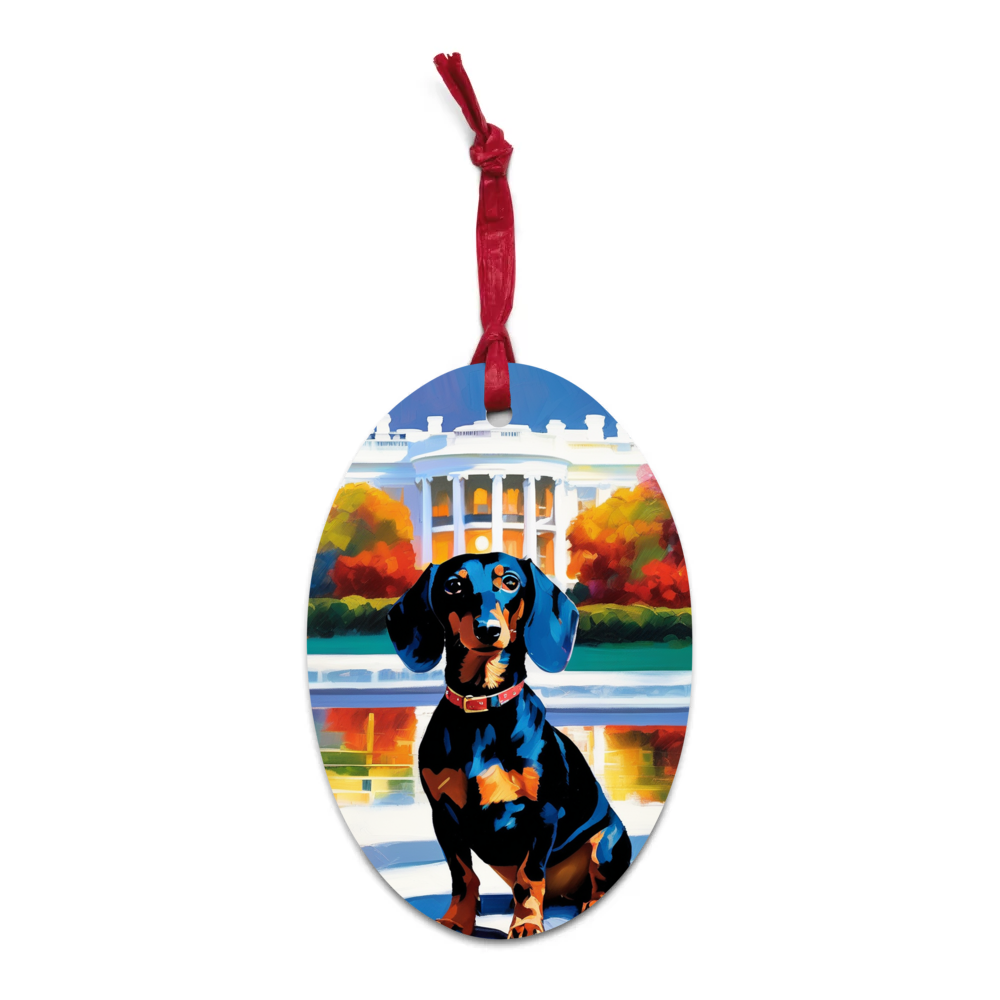 PugMug Custom Black Dachshund Wooden Ornament