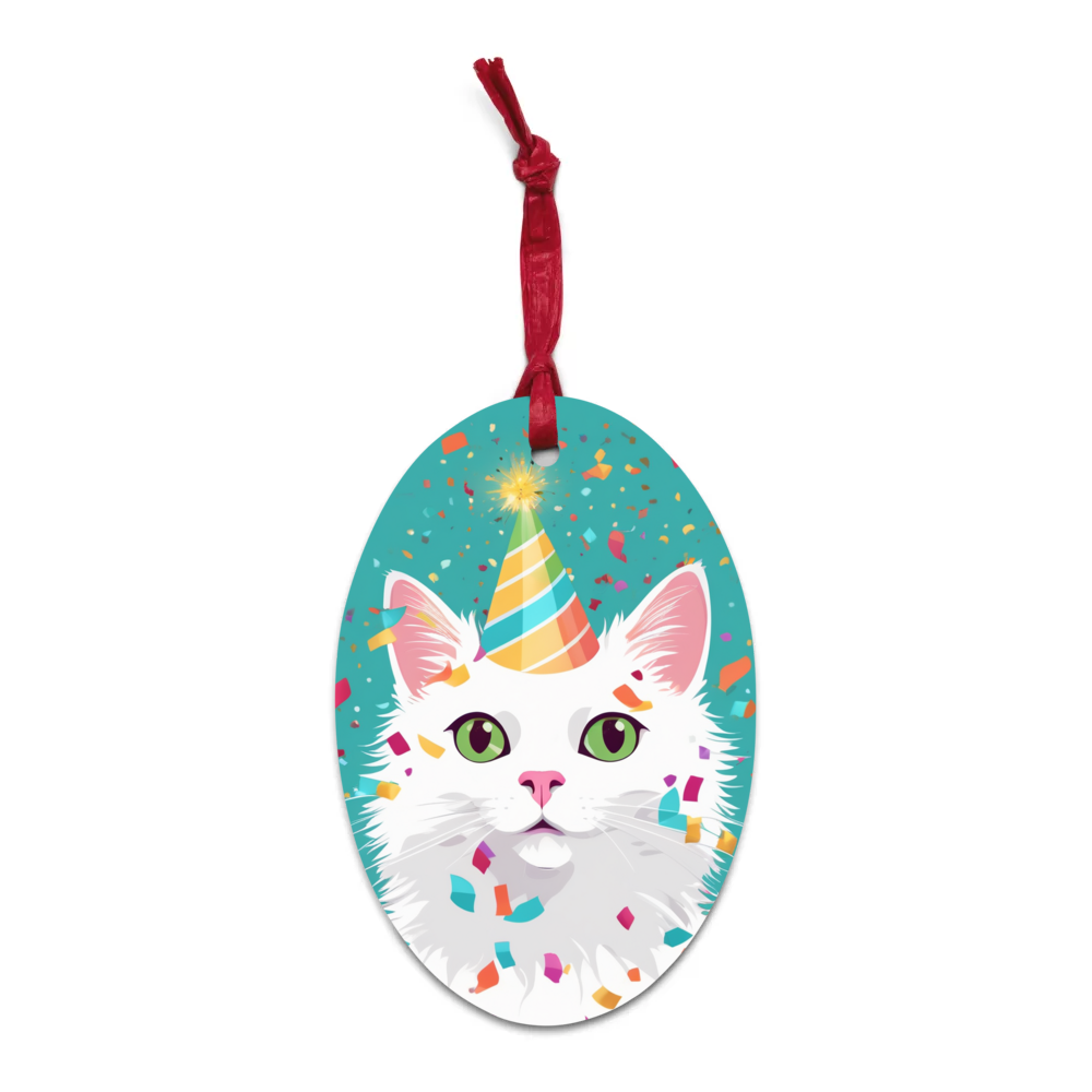 PugMug Custom White Companion Cat Wooden Ornament