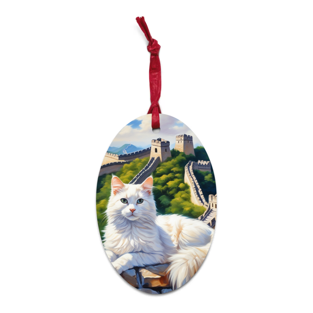 PugMug Custom White Companion Cat Wooden Ornament