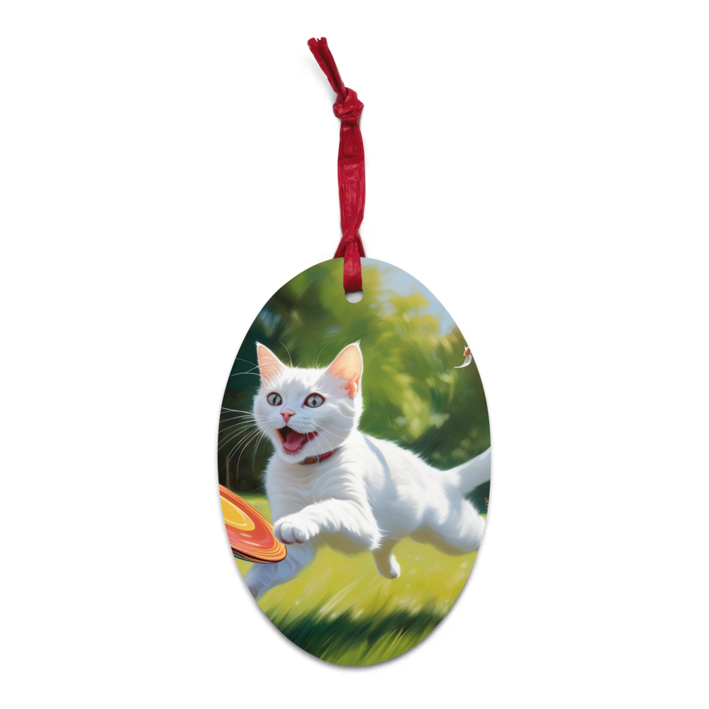 PugMug Custom White Companion Cat Wooden Ornament
