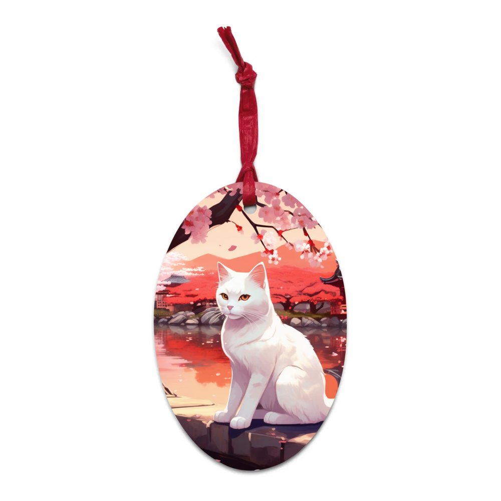 PugMug Custom White Companion Cat Wooden Ornament