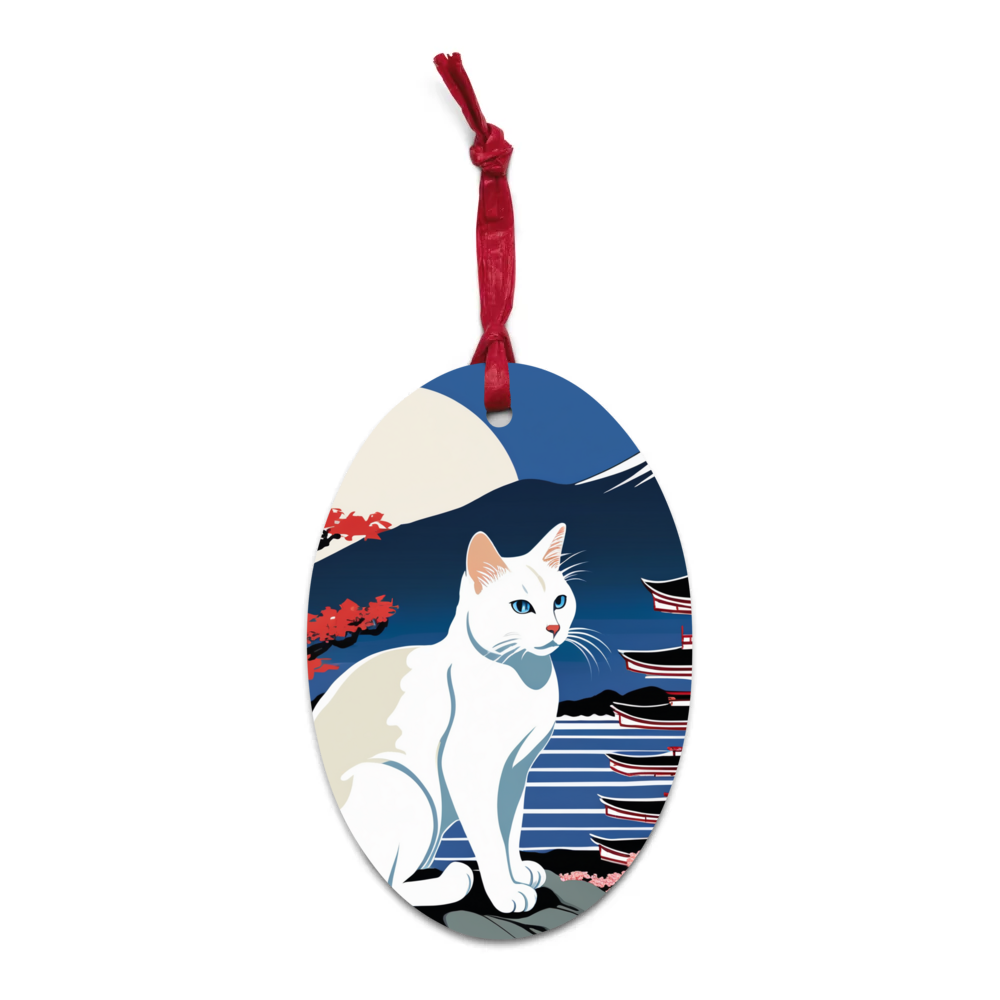 PugMug Custom White Companion Cat Wooden Ornament