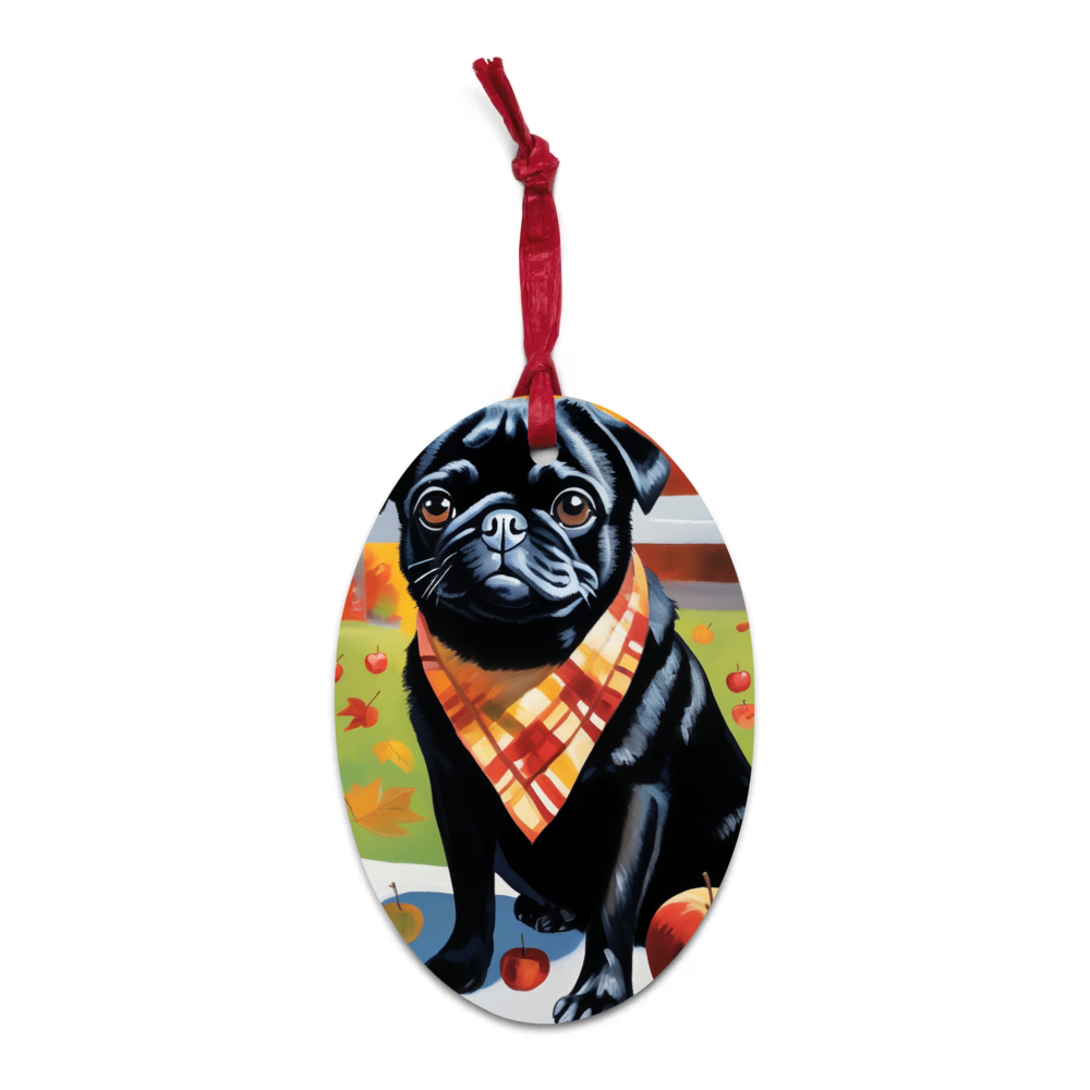 PugMug Custom Black Pug Wooden Ornament
