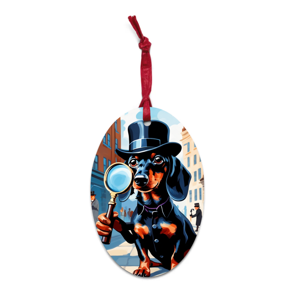 PugMug Custom Black Dachshund Wooden Ornament