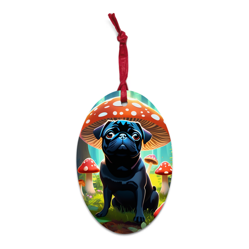 PugMug Custom Black Pug Wooden Ornament