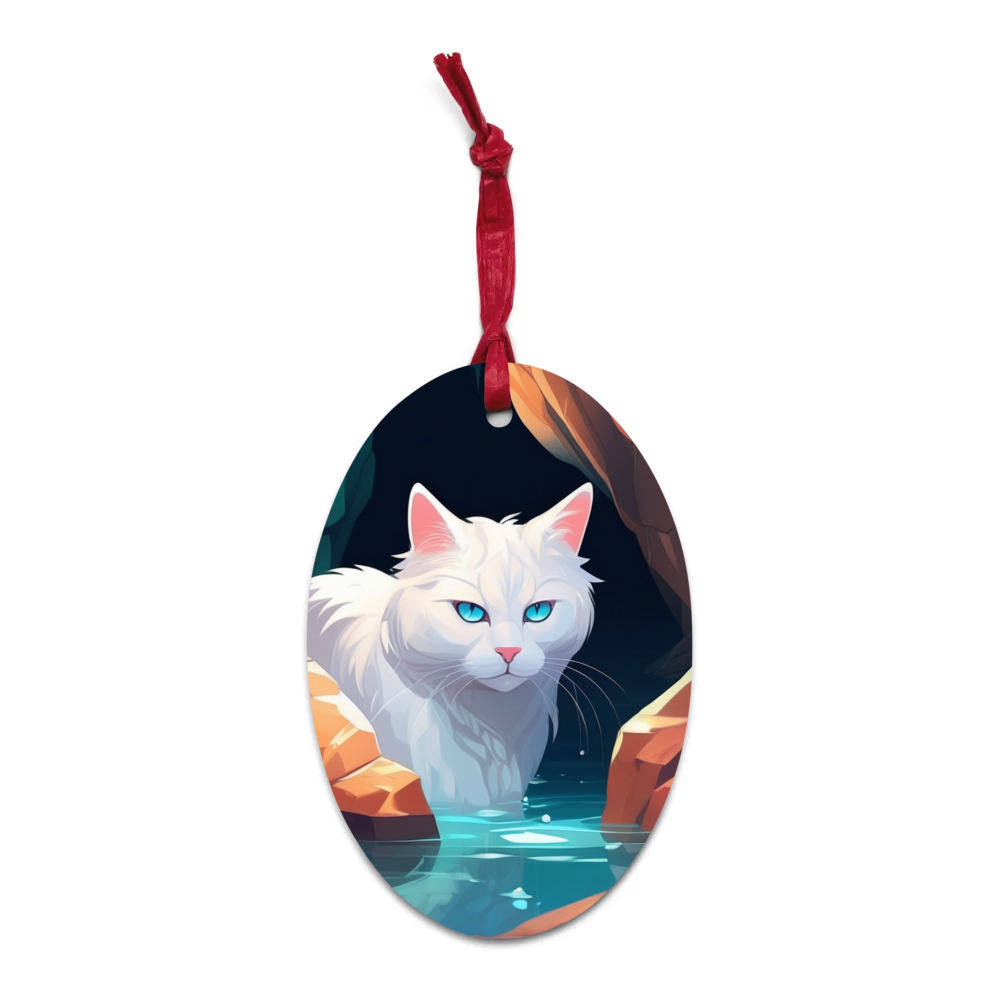 PugMug Custom White Companion Cat Wooden Ornament