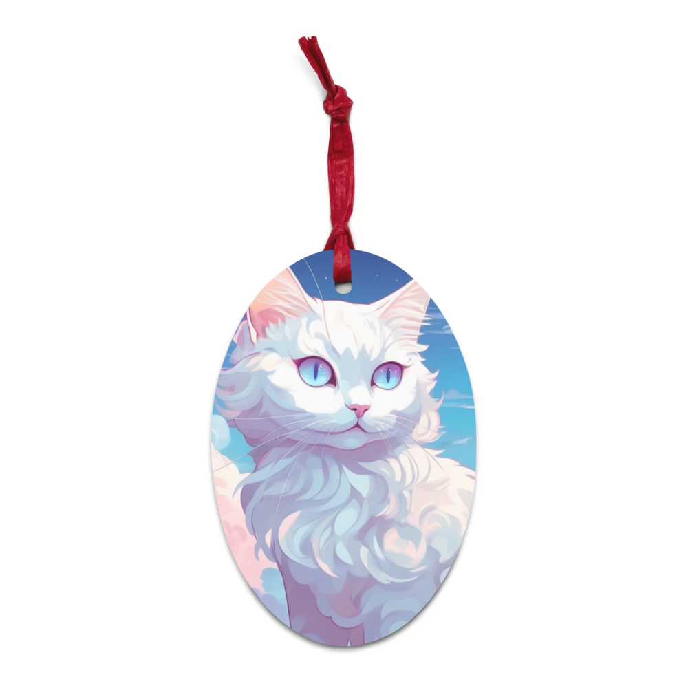 PugMug Custom White Companion Cat Wooden Ornament