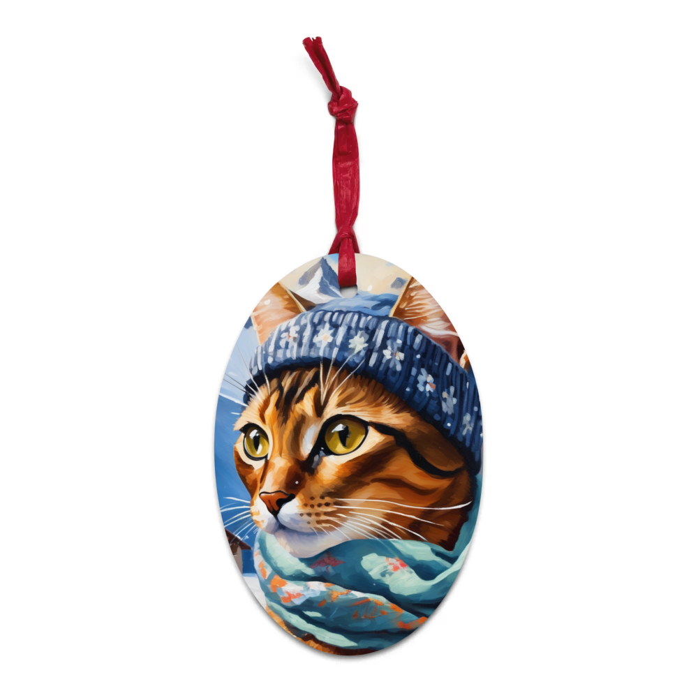 PugMug Custom Tabby Abyssinian Cat Wooden Ornament