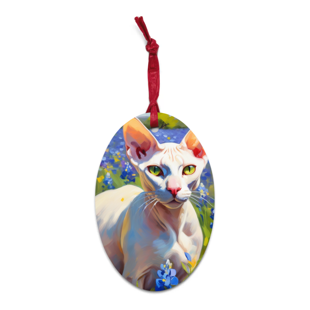 PugMug Custom White Sphynx Cat Wooden Ornament
