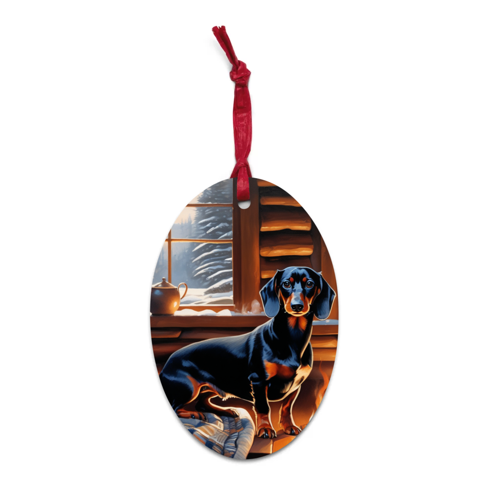 PugMug Custom Black Dachshund Wooden Ornament