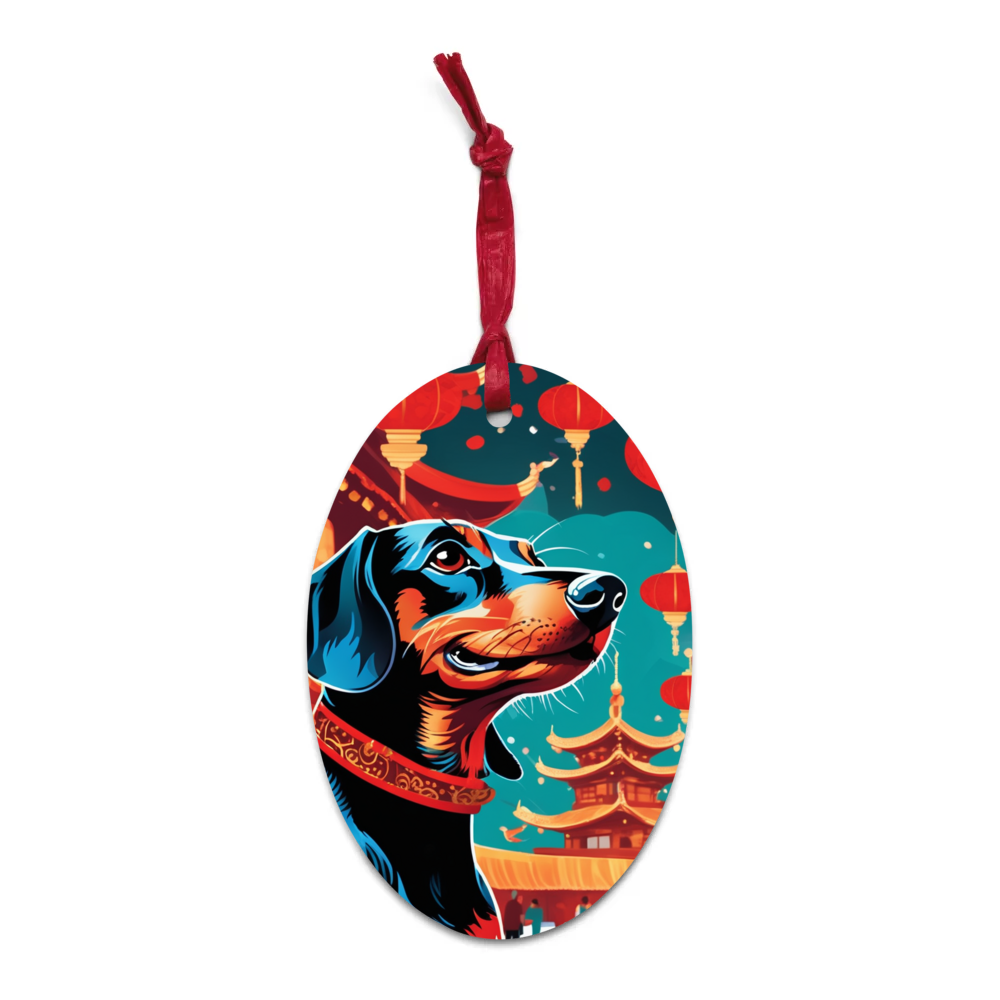 PugMug Custom Black Dachshund Wooden Ornament