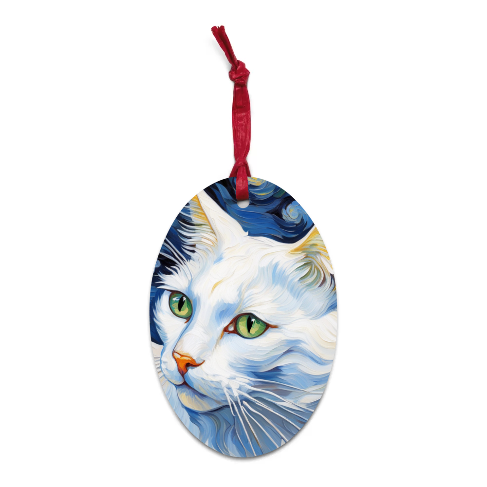 PugMug Custom White Companion Cat Wooden Ornament