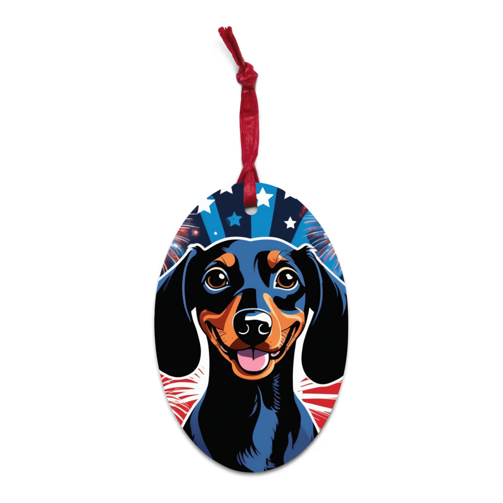 PugMug Custom Black Dachshund Wooden Ornament