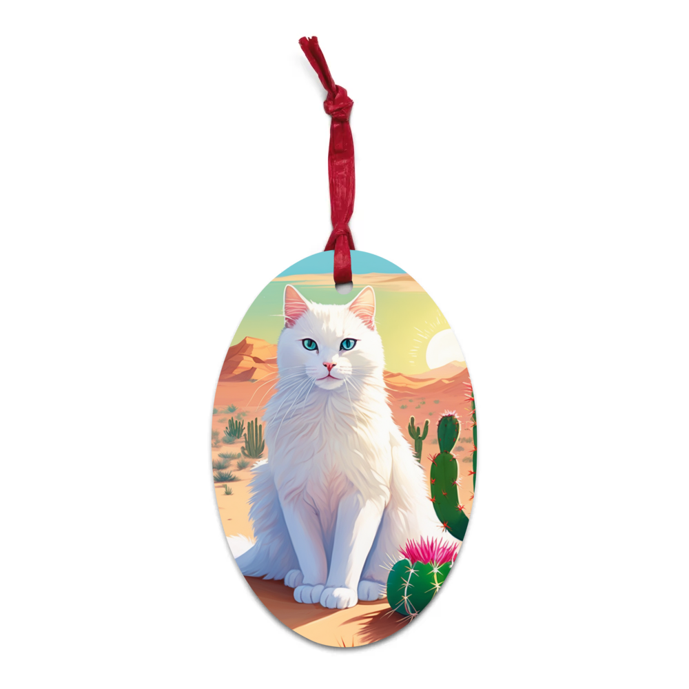 PugMug Custom White Companion Cat Wooden Ornament