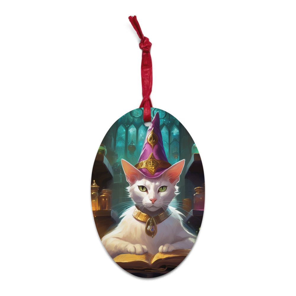 PugMug Custom White Abyssinian Cat Wooden Ornament