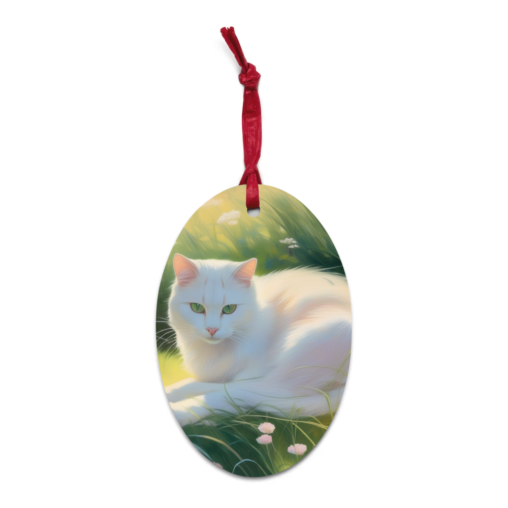 PugMug Custom White Companion Cat Wooden Ornament