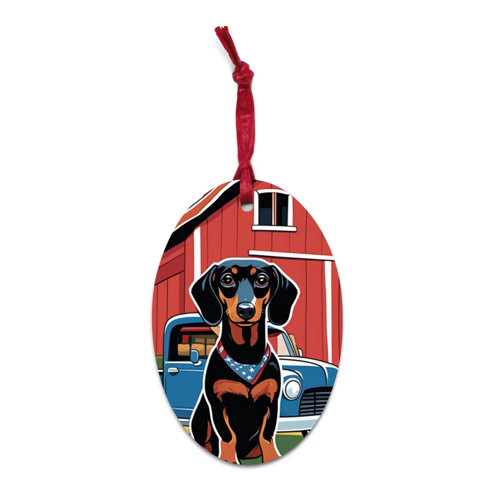PugMug Custom Black Dachshund Wooden Ornament