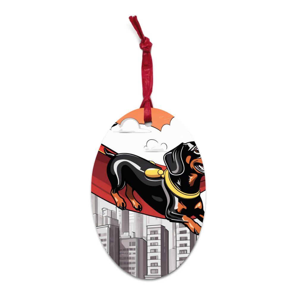 PugMug Custom Black Dachshund Wooden Ornament