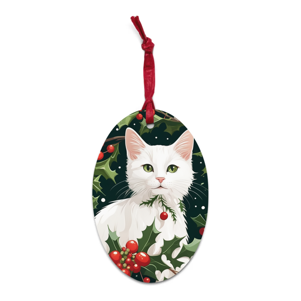 PugMug Custom White Companion Cat Wooden Ornament