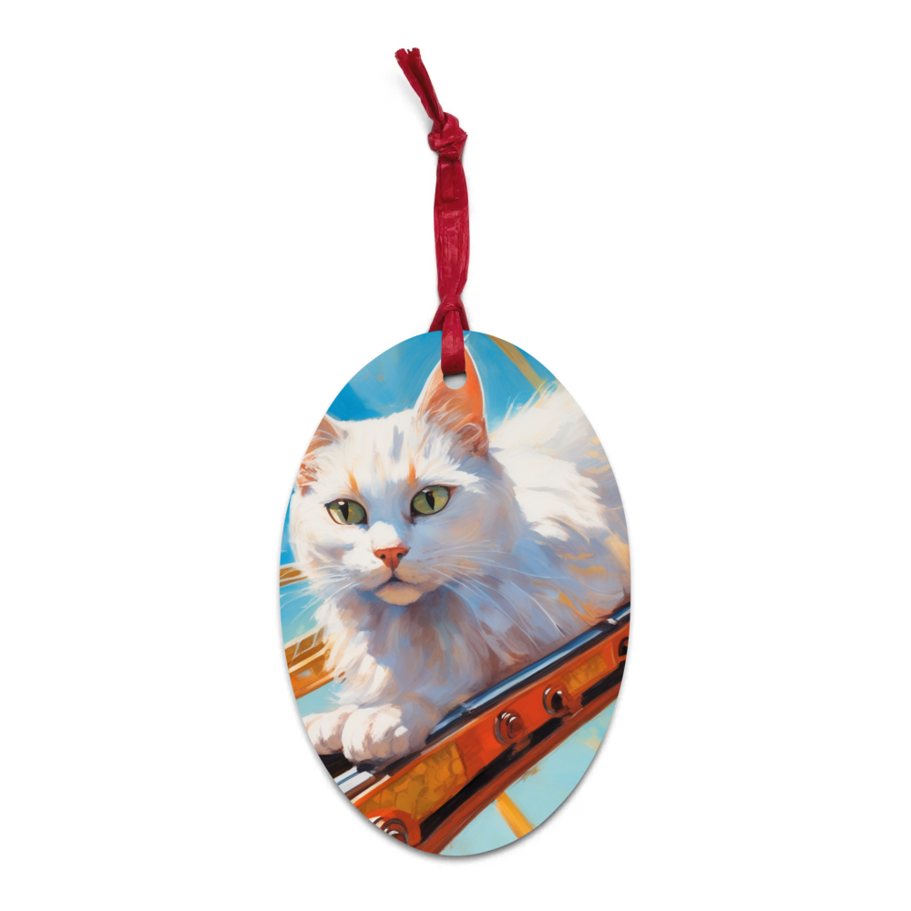 PugMug Custom White Companion Cat Wooden Ornament