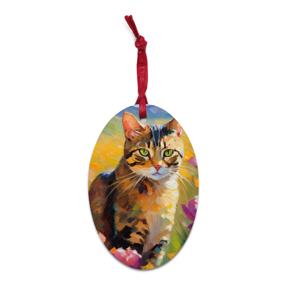 PugMug Custom Tabby Exotic Cat Wooden Ornament