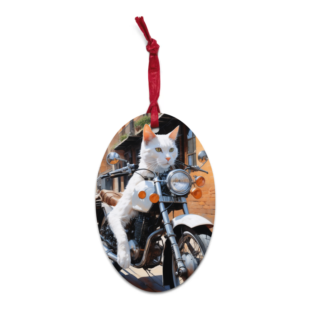 PugMug Custom White Companion Cat Wooden Ornament