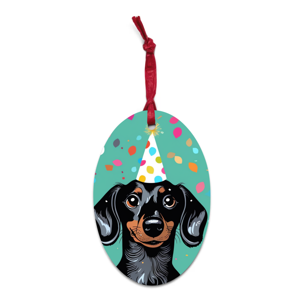PugMug Custom Black Dachshund Wooden Ornament